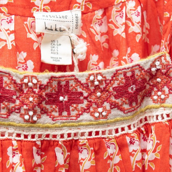 Nicole Miller Atelier Tank Top Embroidered Floral Tassels Orange Size Small New - Picture 3 of 7